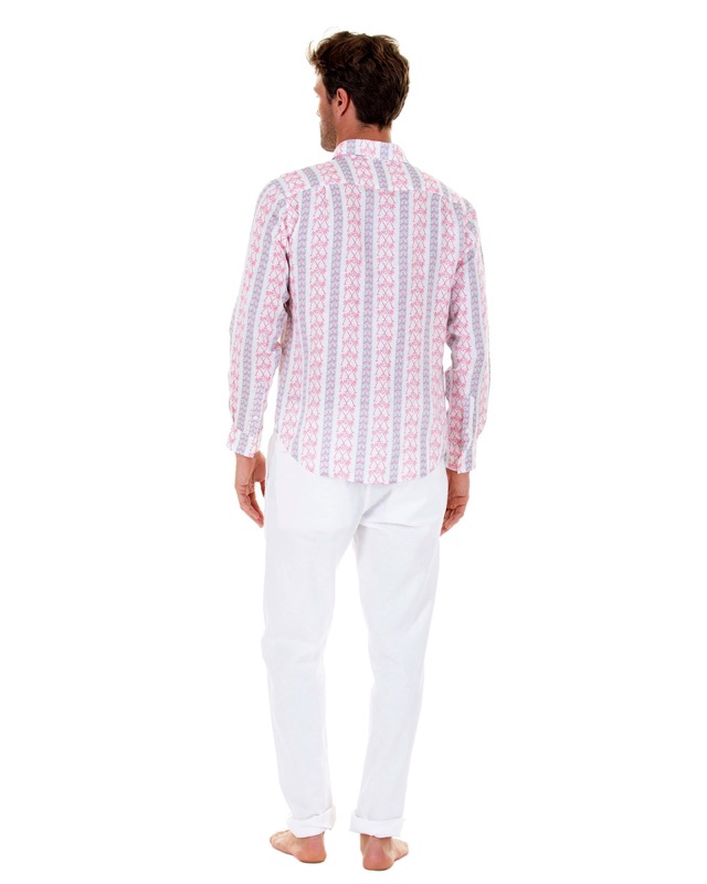 HERREN Leinenhemd Mit Streifen In Rot