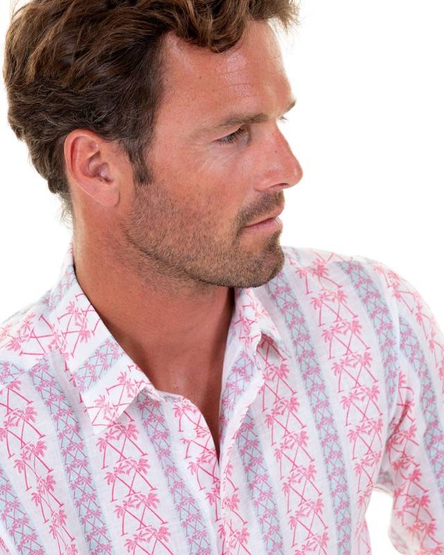 HERREN Leinenhemd Mit Streifen In Rot