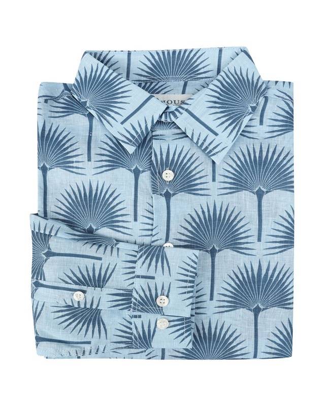 HERREN Leinenhemd Palme in dunkelblau