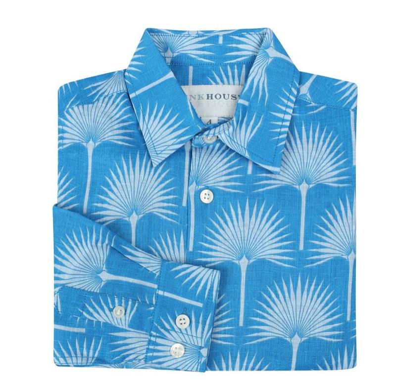 HERREN Leinenhemd Palme in himmelblau
