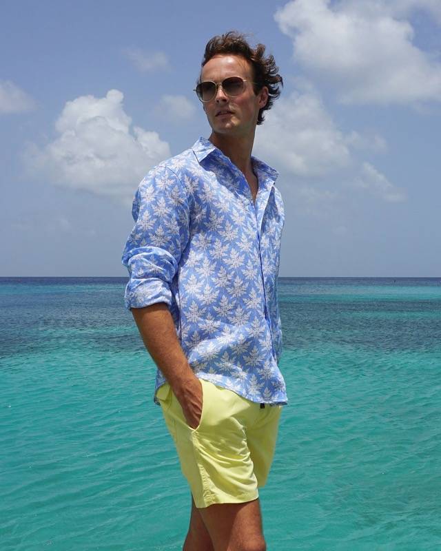 HERREN Leinenhemd Papaya Blau