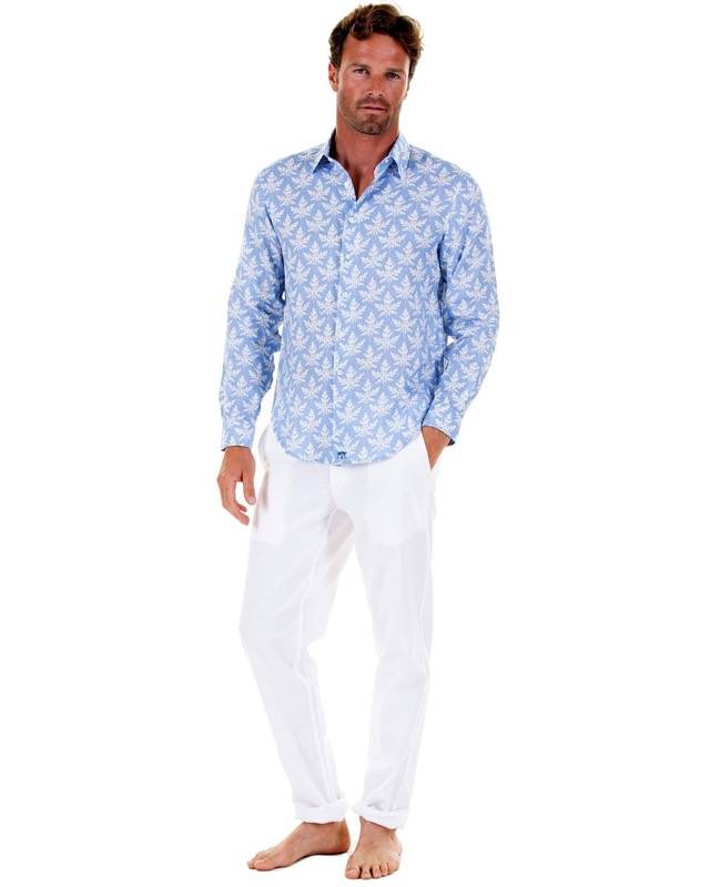 HERREN Leinenhemd Papaya Blau