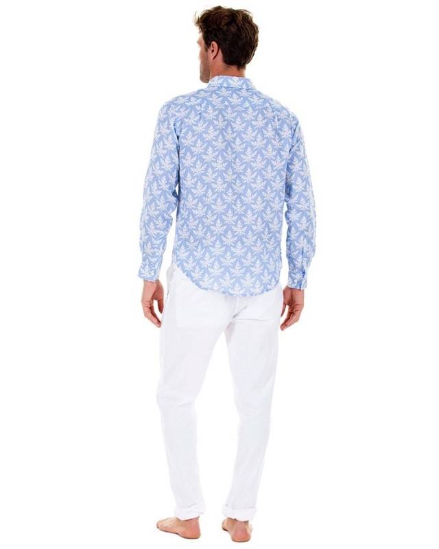 HERREN Leinenhemd Papaya Blau