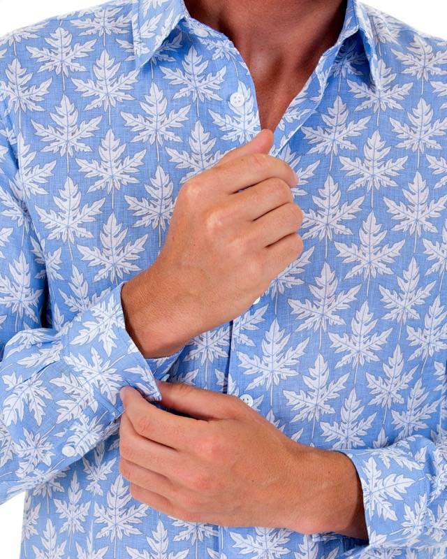 HERREN Leinenhemd Papaya Blau