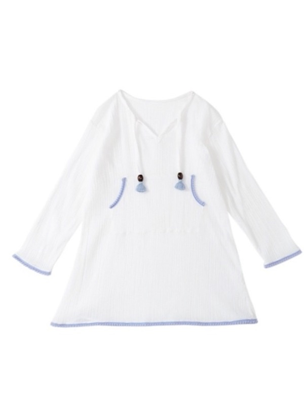 KINDER Girls Bonnie Langarm Pom Pom Kleid