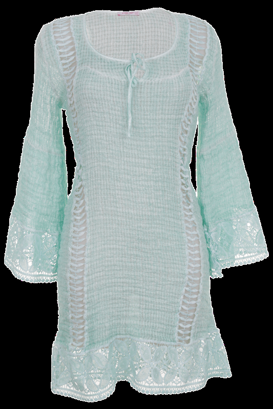 SALE Kleid aus Leinen-Mix mit Makramee-Spitze in Hellgrün