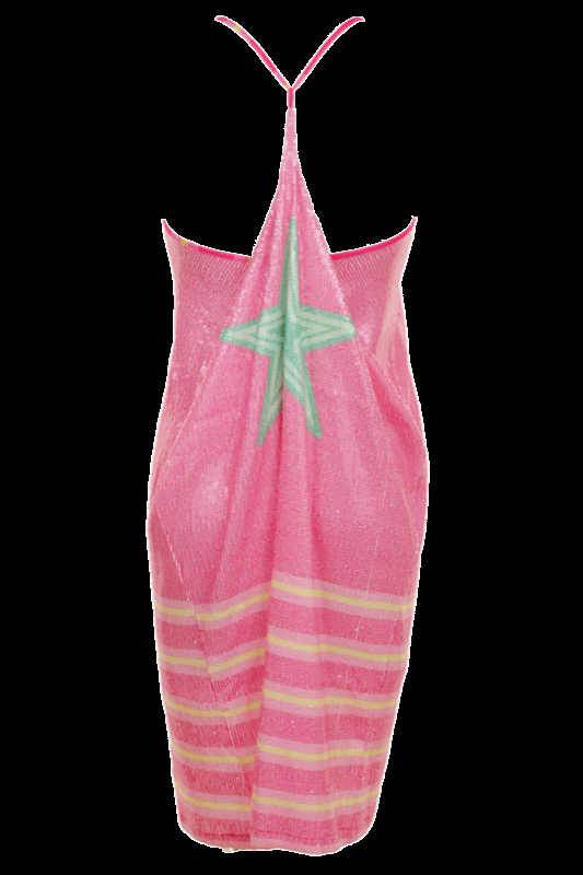 SALE Kleid Mit Pailletten Und Streifenmuster In Fushia-Grün