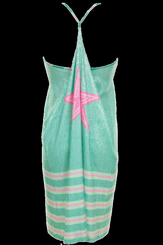 SALE Kleid Mit Pailletten Und Streifenmuster In Grün-Fushia