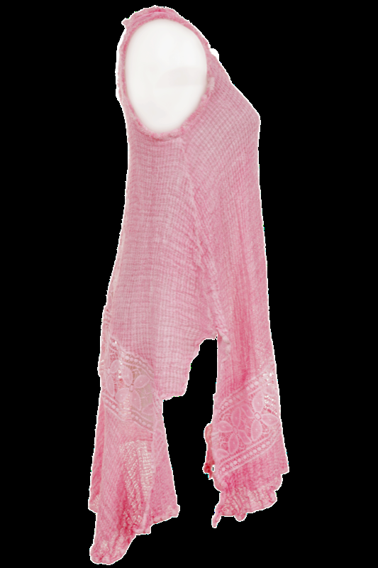 SALE Kleid Senza Maniche Aus Leinen-Mix Mit Makramee-Spitze In Hellrosé