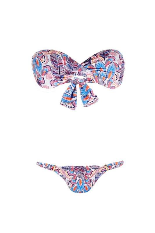 SALE Martinique Padded Bandeau Bikini mit Feder-Print