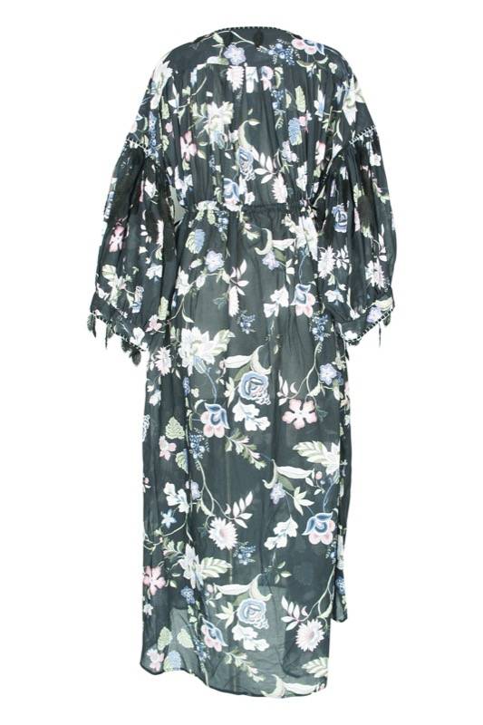 SALE Maxikleid Mit Blumendruck Aus Baumwolle In Schwarz