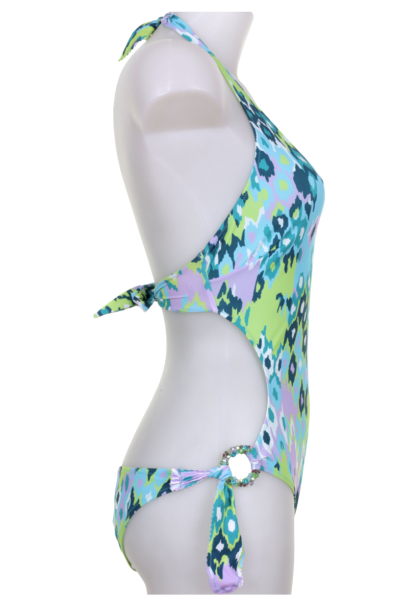SALE Neckholder Monokini Mit Grafischem Print In Grün-Blau