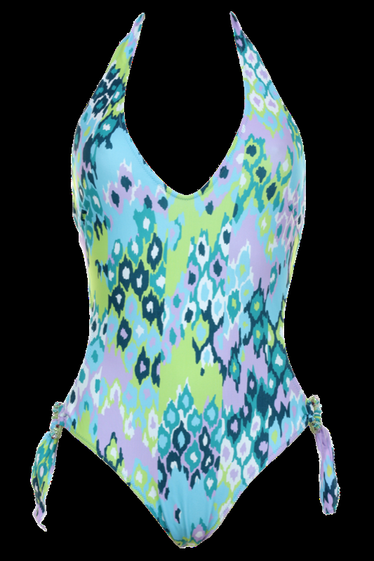 SALE Neckholder Monokini Mit Grafischem Print In Grün-Blau