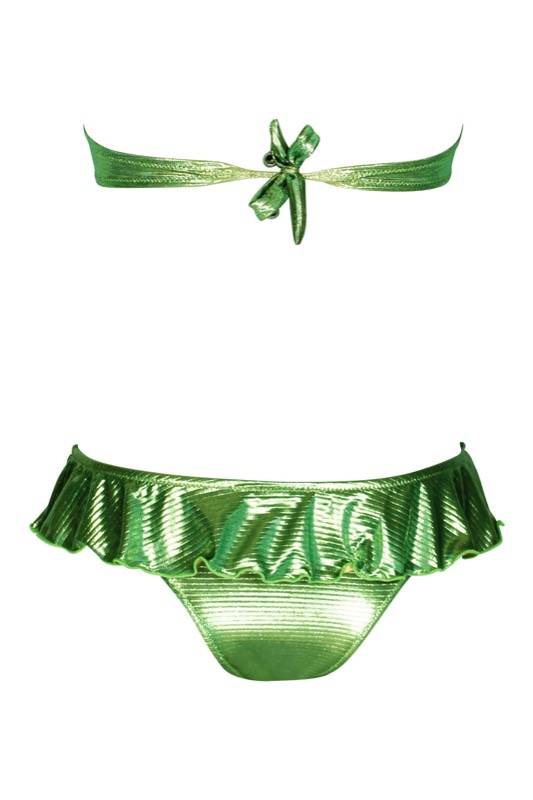 SALE Padded Bandeau Bikini Im Metallic-Look In Grün