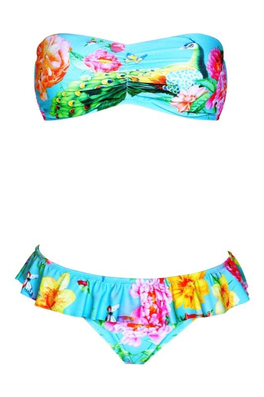 SALE Padded Bandeau Bikini Mit Blumenprint In Türkis