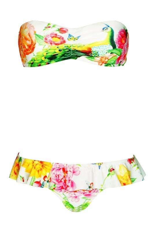 SALE Padded Bandeau Bikini mit Blumenprint in weiß