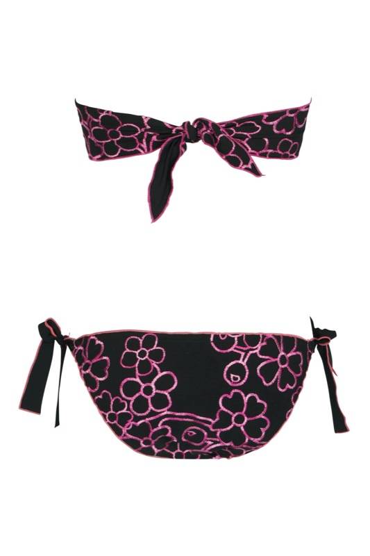 SALE Padded Bandeau Bikini Mit Blütenstickerei In Schwarz