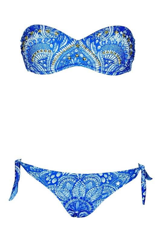 SALE Padded Bandeau Bikini Mit Nietendetails In Blau