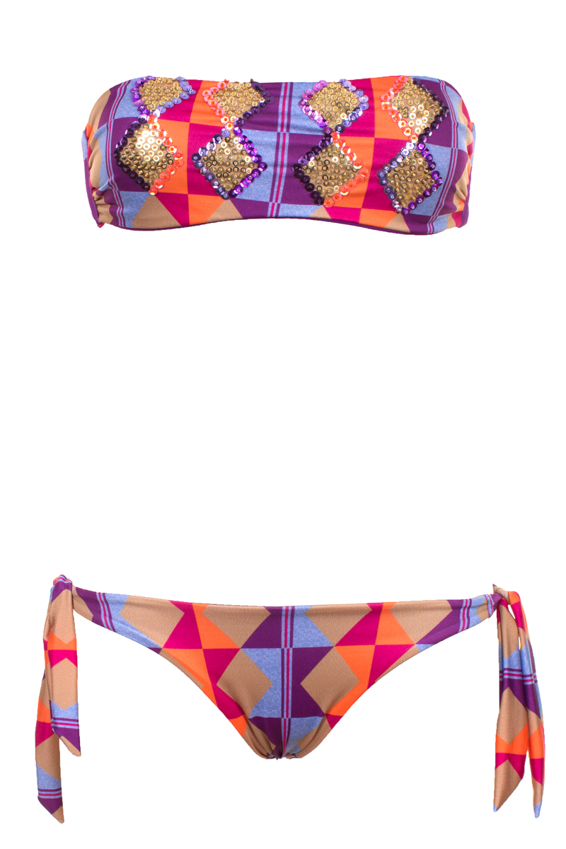 SALE Padded Bandeau Bikini mit Pailletten und Print