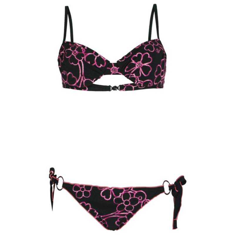 SALE Padded Bügel Bikini mit Blütenstickerei in schwarz