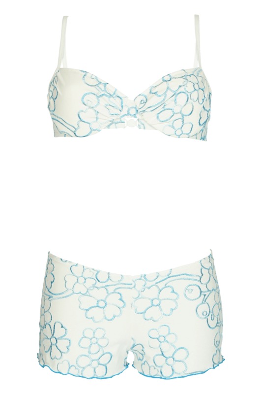 SALE Padded Bügel Bikini Mit Blütenstickerei In Weiß