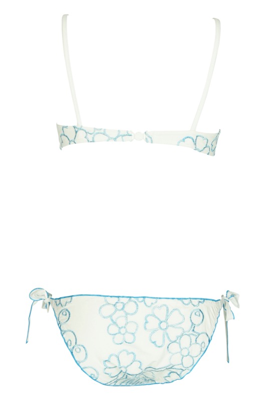 SALE Padded Bügel Bikini Mit Blütenstickerei In Weiß