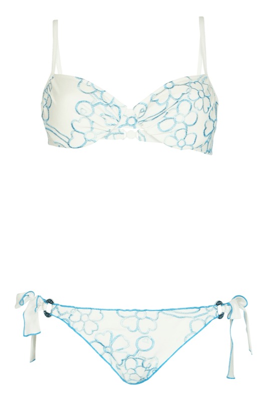SALE Padded Bügel Bikini Mit Blütenstickerei In Weiß