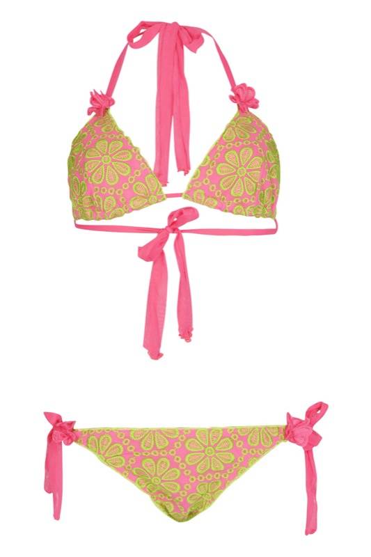 SALE Padded Triangel Bikini mit Blütenstickerei in Pink