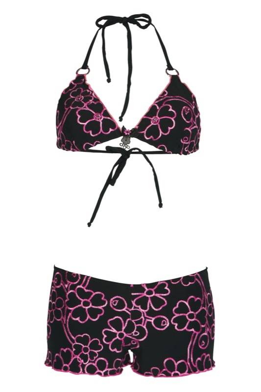 SALE Padded Triangel Bikini Mit Blütenstickerei In Schwarz