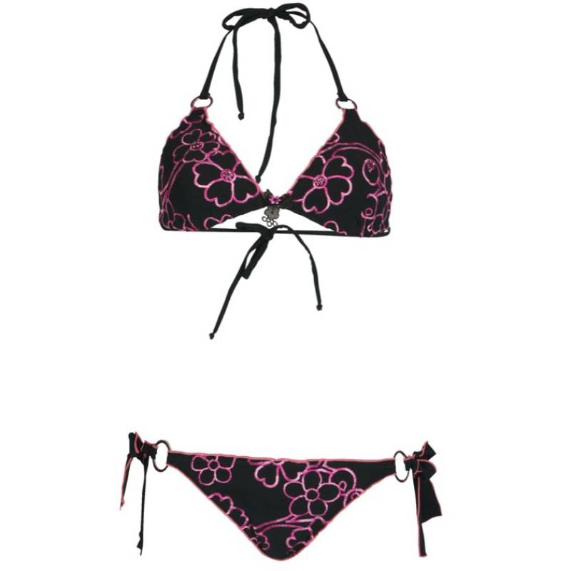 SALE Padded Triangel Bikini mit Blütenstickerei in schwarz