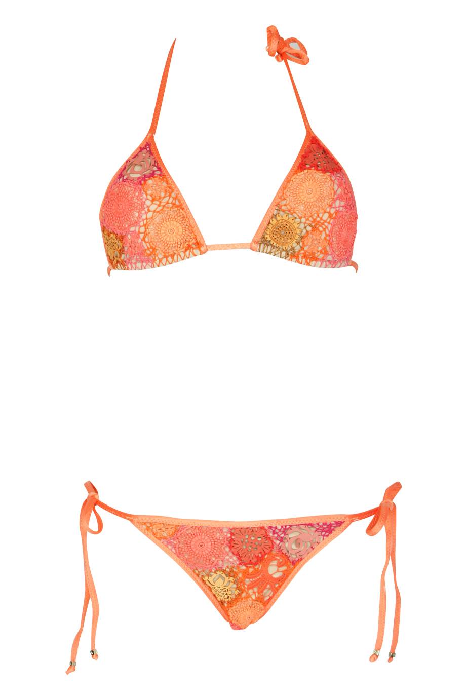 SALE Padded Triangle Bikini Gehäkelt mit Lederdetails