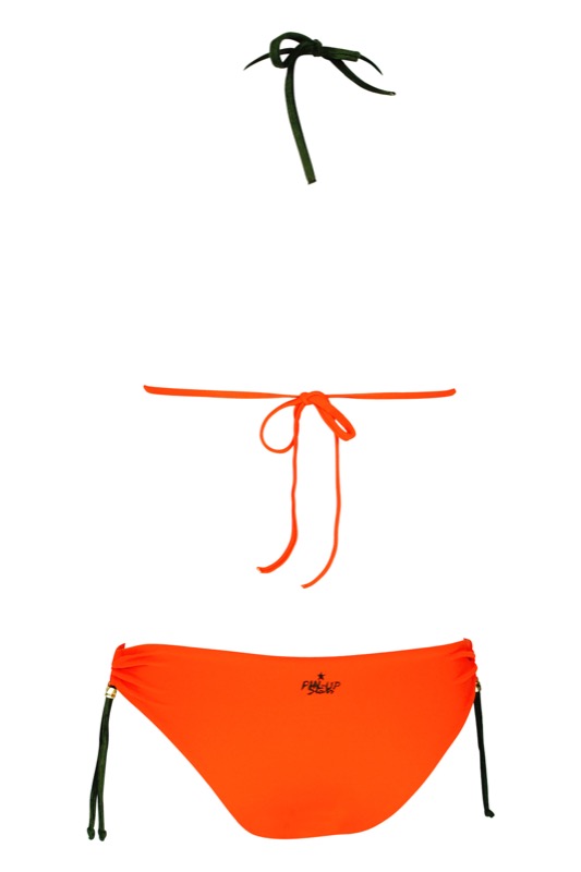 SALE Padded Triangle Bikini In Gewebter Lederoptik Orange