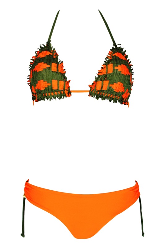 SALE Padded Triangle Bikini in gewebter Lederoptik orange