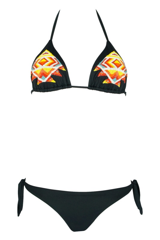 SALE Padded Triangle Bikini in schwarz mit Perlenstickerei