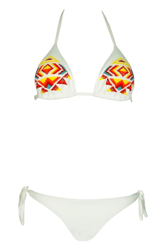 SALE Padded Triangle Bikini in weiß mit Perlenstickerei
