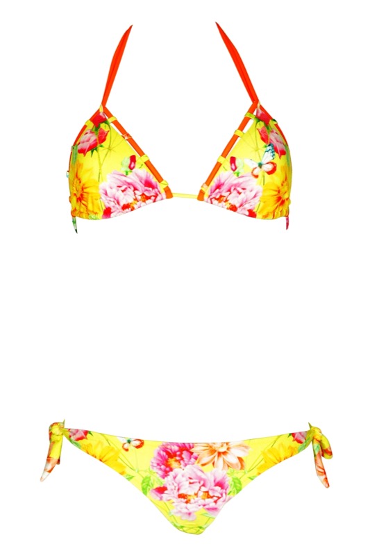 SALE Padded Triangle Bikini Mit Blumenprint In Gelb