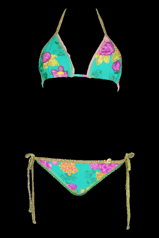 SALE Padded Triangle Bikini mit Blütenprint und Stickerei