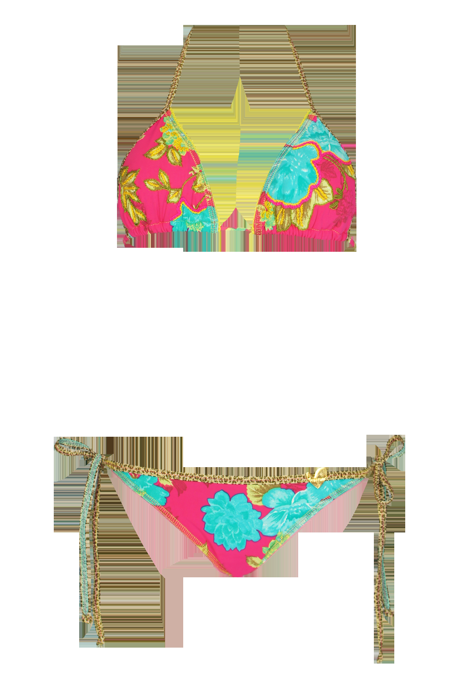 SALE Padded Triangle Bikini mit Blütenprint und Stickerei