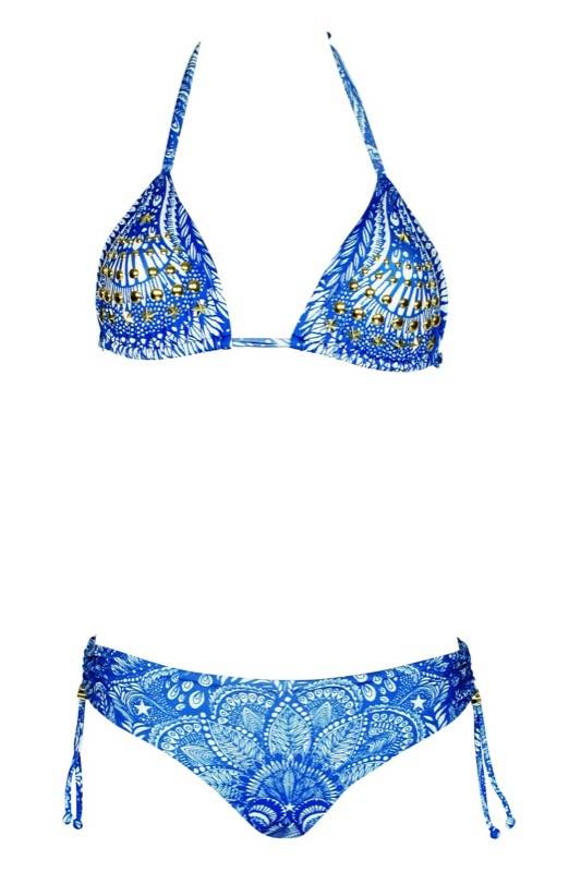 SALE Padded Triangle Bikini mit Nietendetails in blau