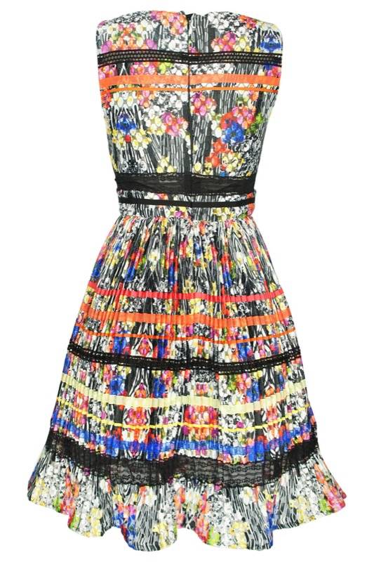 SALE Plisseekleid Mit Floralem Print Und Spitzeneinsätzen