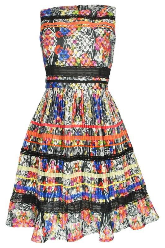 SALE Plisseekleid mit floralem Print und Spitzeneinsätzen
