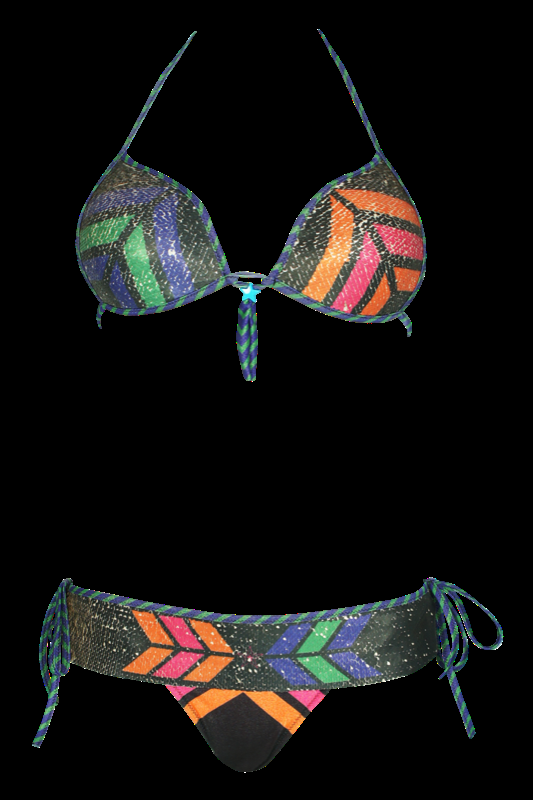 SALE Push-Up Bikini Navajo mit Pailletten in schwarz