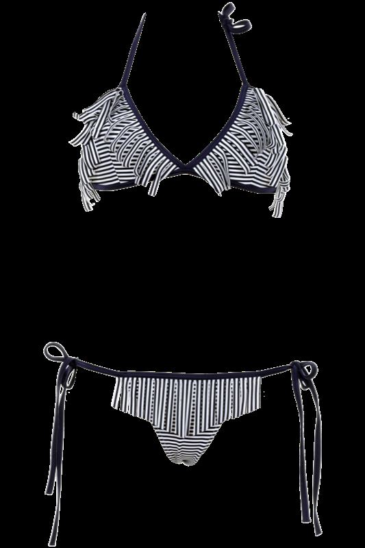 SALE Reine Triangle Bikini im Streifenmuster Navy-Weiß und mit Fransen