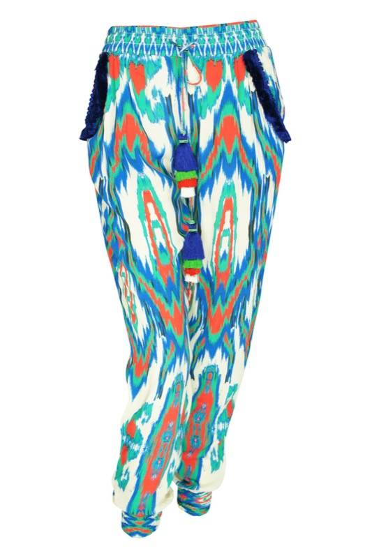 RESORTWEAR Ikat Hose in Grün mit Quasten