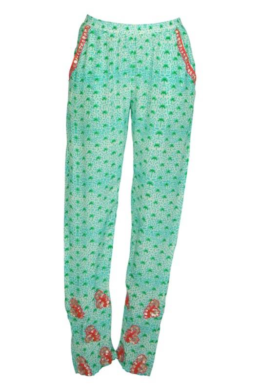 RESORTWEAR Perlenbestickte Seiden Hose in mint