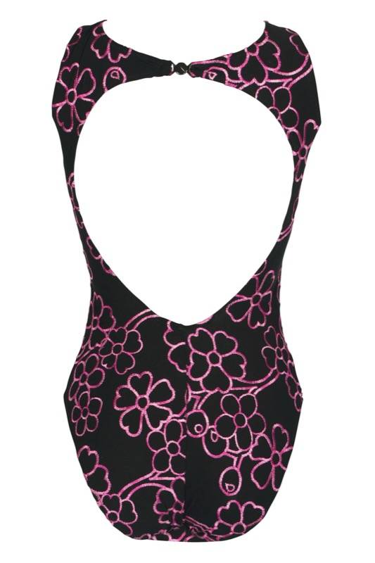 SALE Badeanzug Mit Blütenstickerei In Schwarz