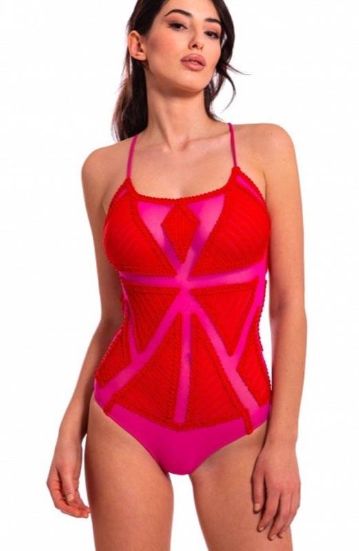 SALE Badeanzug Mit Mesh-Einsätzen In Rot/pink