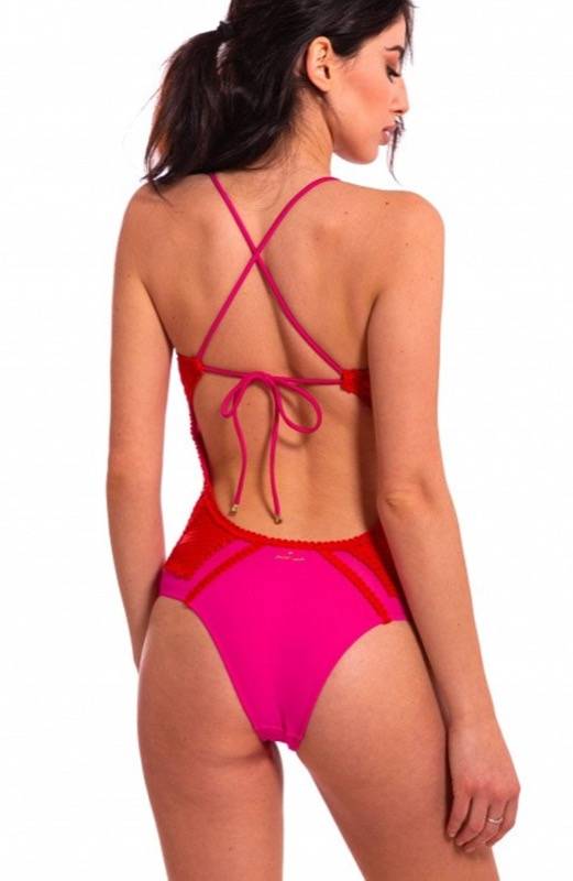 SALE Badeanzug Mit Mesh-Einsätzen In Rot/pink