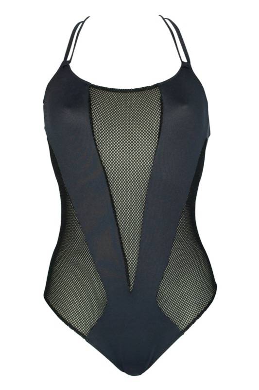 SALE Badeanzug mit Netzoptik in schwarz