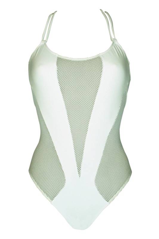 SALE Badeanzug mit Netzoptik in weiß